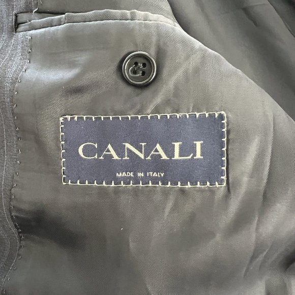 Canali Saks Fifth Men's 48 R Black Blue Striped 100% Wool 3 Button Jacket Coat - Picture 3 of 6